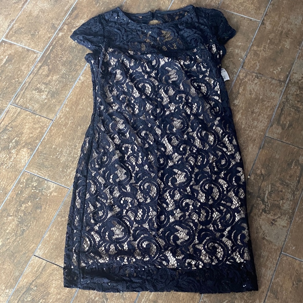 Scarlett Lace Dress. Black/nude. Size 12. Has sequins. NWT from Marshall’s.